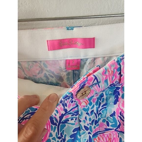 Lilly Pulitzer Pink Blue Seashells Pants Blue Pink Women's Size 2 Cotton Stretch - Picture 3 of 6